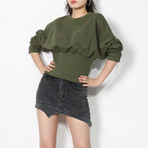 Simple Dark Green Round Neck Short Sweatshirt